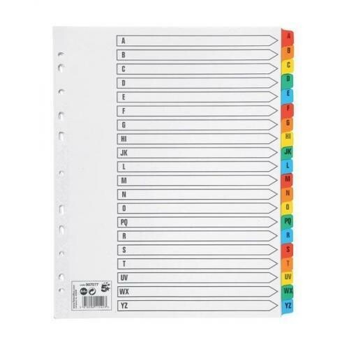 5* Premier A4 Subject Index Multi Coloured Tab Maxi Divider (White) A-Z 20 Parts