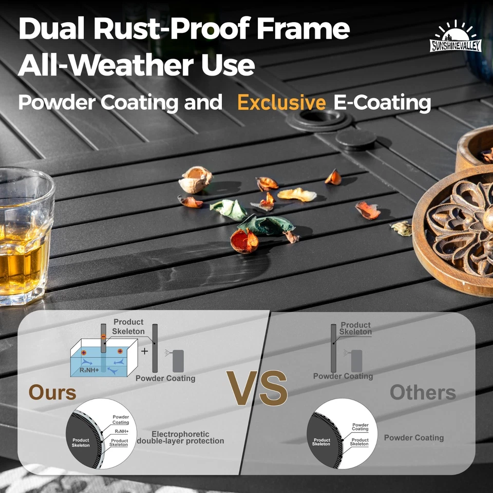 54" Outdoor Dining Table Metal Steel Slat Round Patio Table with Umbrella Hole - Image 4 of 4