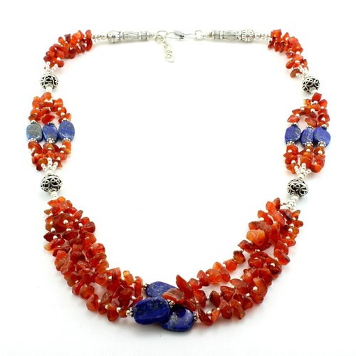Collier Pour Femme - 5 Perles De Cornaline D'Uruguay Qualité 5A (8mm) - Chaîne En Acier - Neuf Avec étiquettes