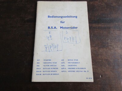 BSA B.S.A. 1968 Bedienungsanleitung B25 B44 D14 A50 A65 Bordbuch Fahrerhandbuch