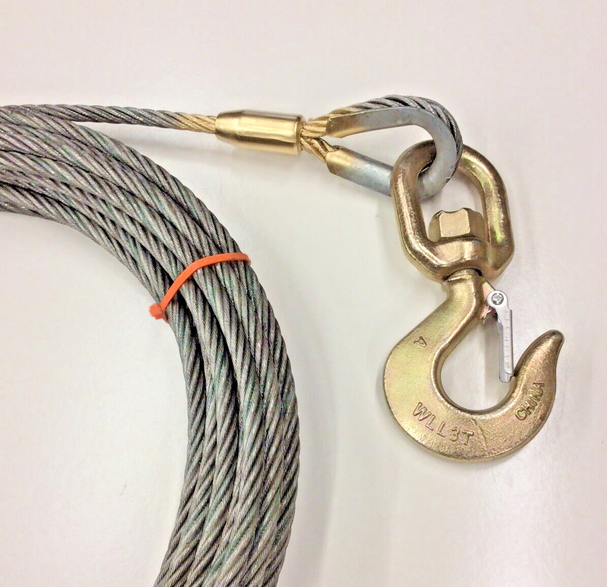 Fiber Core Winch Line 7/16" X 60' W/Swivel Hook Latch Wrecker Cable Tow USA HEMP