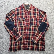 Wrangler ATG Shirt Men Large All Terrain Gear Plaid Flannel Elbow Patches Pocket