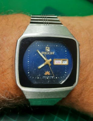 Vintage Ricoh 9 Automatic Day/Date 21 Jewels TV Case Blu Watch