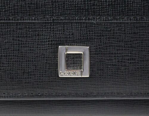 Lodis BLACK GENUINE LEATHER FLAP ID CARD BILL BIFOLD WALLET CLUTCH WRISTLET - Picture 2 of 12