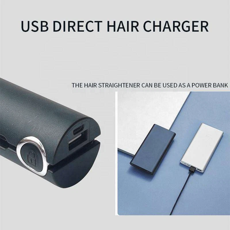 Cordless Flat Iron Travel Portable Fast Heating USB 2 In 1 Wireless Straightener - Image 2 of 4