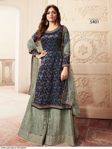 Costume Femme 3 Pièces Lin Marine - Prêt à L'emploi - Tenue Asiatique Pakistanaise Indienne - Mariage