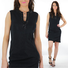 Vintage 60s Sequin Dress black beaded mini dress