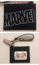 Marvel Japan Retractable Lanyard ID Badge Holder Leather Black  White Logo