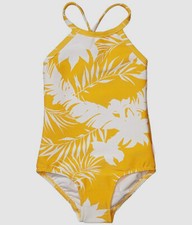  195 Seafolly Kid's Girl's Yellow Printed Rib Tank One Piece Swimwear AUS Size 5