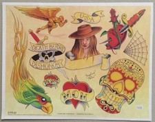 Tattoo Studio Shop Flash Single Day of the Dead Mom Skull USA 11" X 14" Print