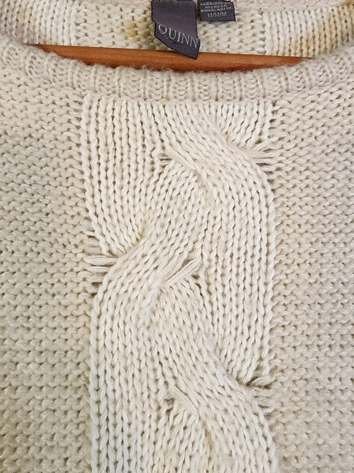 Suéter Quinn para mujer M tejido con cable crema pescador LS Cottagecore Foto 4 de 4