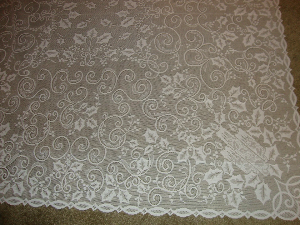 Lace Tablecloth Christmas Ivory Holly Berry design 52 x 70 - Image 2 of 2
