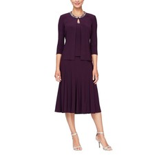 Alex Evenings Women's 2 Piece Tea Length Jacket Dress with Sequin Beaded Trim,