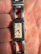 Fossil F2 Women's Rectangle Quartz Watch Silver Dial Steel Bracelet 50m