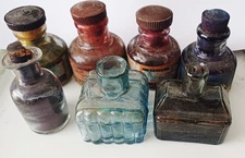 Old Antique Penny Ink 6 bottles inkwells winsor newton etc