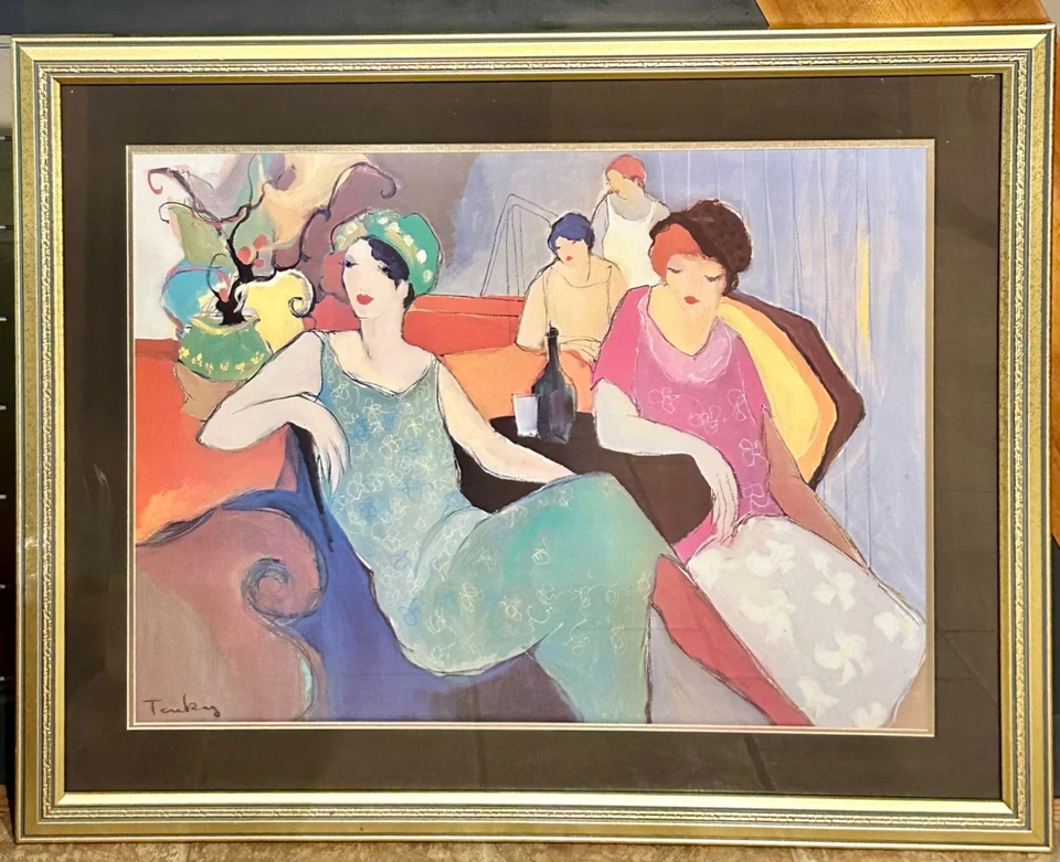 Impresión litográfica enmarcada ITZCHAK TARKAY "IN THE LOUNGE" 41x33 arte vintage de Israel Foto 2 de 4