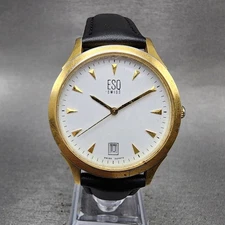 ESQ Swiss Watch Men 36mm White Dial Gold Tone Date Round E5204 New Battery