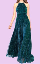 269 Betsy Adam Petite Crinkled Metallic Halter Gown Size: 8P - Jade