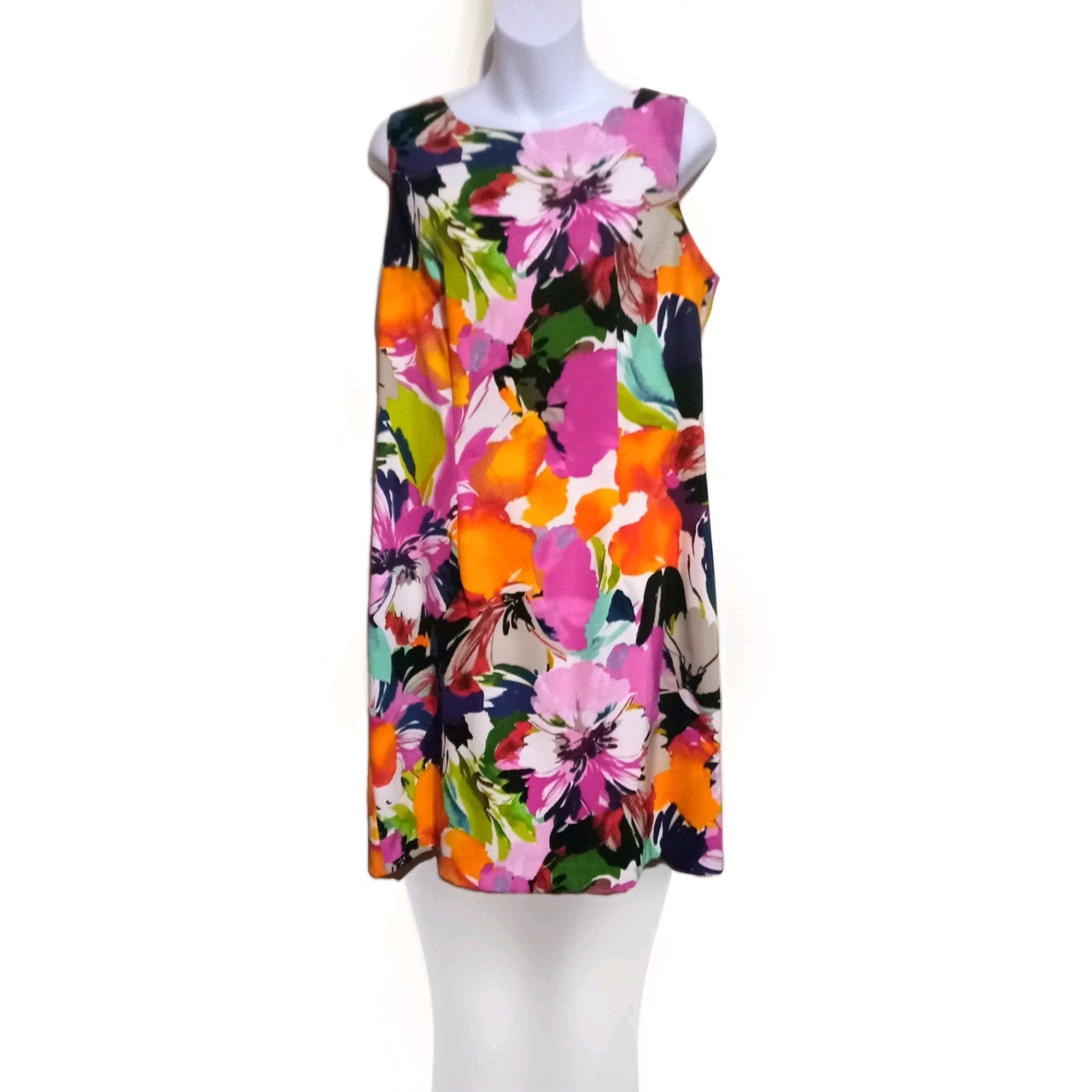 Alyx Floral Multicolor Sleeveless Sheath Dress Round Neck Knee Length Size 14