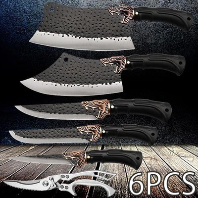 6PCS Professional Chef Knife Set Handmade Forged Stainless Steel Utility Knives