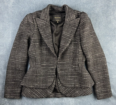 Massimo Dutti Tweed Blazer Jacket Black Hook Closure Women s Size S (Runs small)