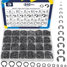 840Pcs C Clips & E Clips Assortment Set, External Retaining Rings, 24 Sizes