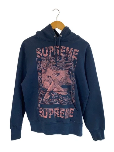 Felpa Supreme con cappuccio S cotone navy usata