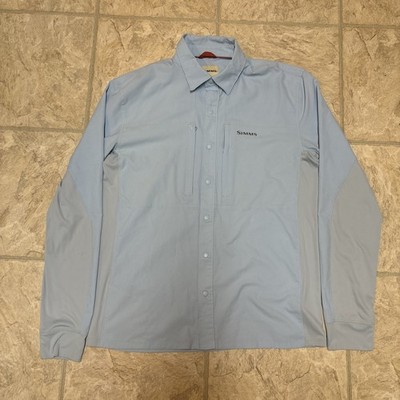 Simms Intruder BiComp Fishing Shirt Mens S Blue Lightweight Outdoor Snap Front