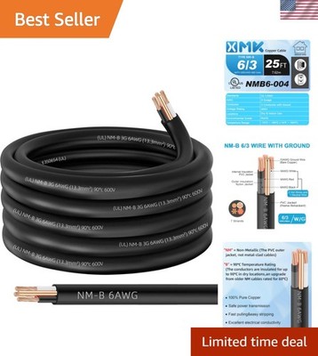 NM-B 6/3 Wire with Ground,25ft 6/3 NM-B Wire Copper 6 AWG 3 Conductor with Gr...