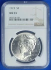 1923 $1 Peace Dollar NGC MS 63