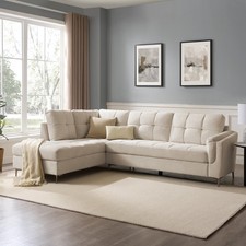 5 Seater Beige Sofa Left Hand Corner Sofa Comfy Elegant L Shape Sofa Bed