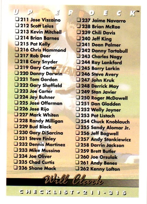 1993 Upper Deck - checklist  #315. 211-315.