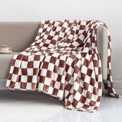 LOMAO Throw Blankets Flannel Blanket with Checkerboard Grid 60''x80'', Coffee 