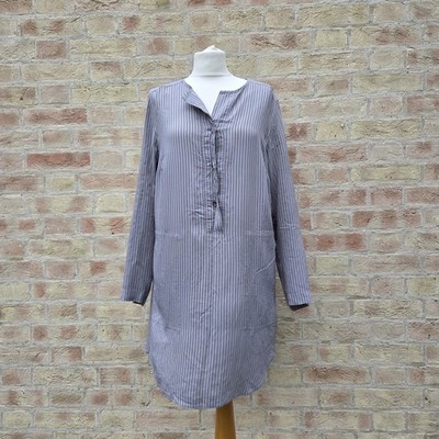 Oska Shirtkleid Tunika Damen 1 UK 10 grau gestreift relaxed Lagenlook Cupro Mischung