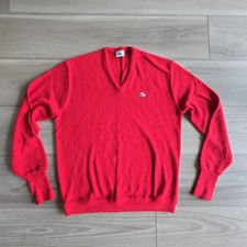 Vintage Izod Lacoste Sweater Mens XLT Red V Neck Pullover Alligator Logo USA 80s