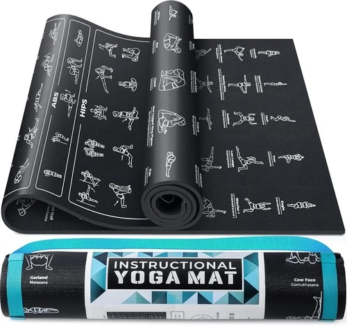 Lightweight Non-Toxic Yoga Mat with Illustrated Poses - 3 Pounds, 68” x 24”