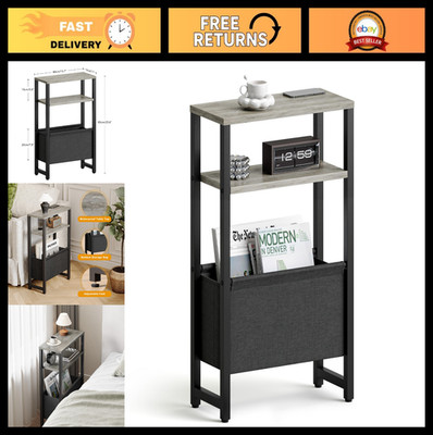 Slim Narrow Side Table with Magazine Rack - 3 Tier End Table for Small Spaces, O