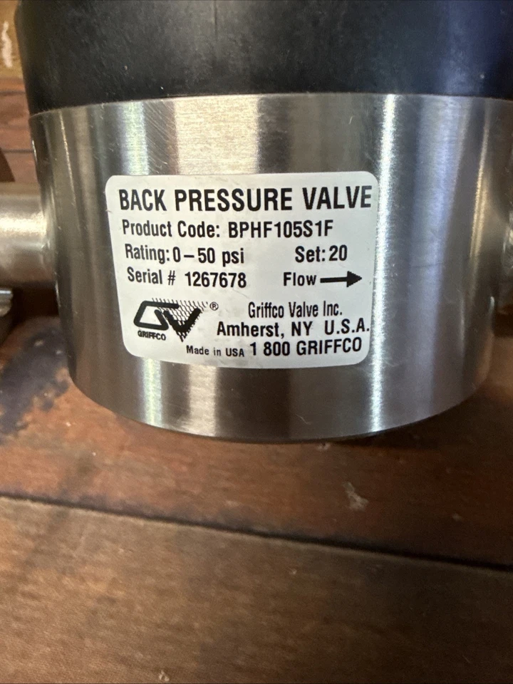Griffco 1/2"NPT Back Pressure Valve 0-50psi 20# Set BPHF105S1F - Image 3 of 4