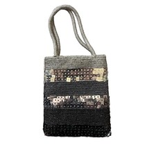 Vintage Black and Silver Beaded Handbag Evening Bag