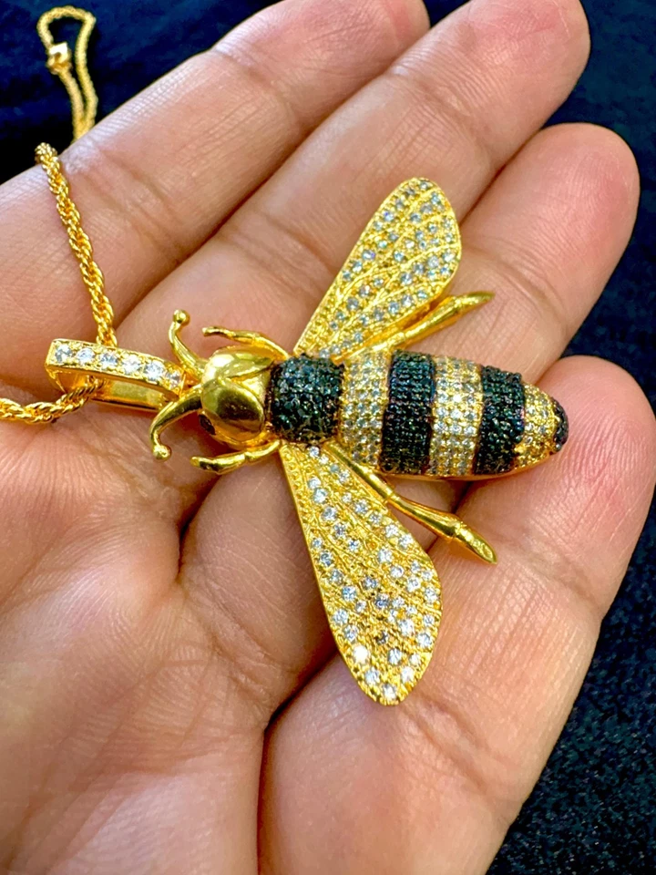2,00 Ct Runde Simulierte Schwarze Diamant Honey-Bee Anhänger 14K Gelb Vergoldet - Bild 4 von 4