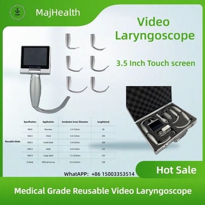 Video Laryngoscope 3.5'' Touch Screen with 6 Reusable Blades - Choose Your Size