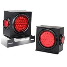 12V Square LED Trailer Light Steel Boxes Housing Kit, 2PCS IP67 Red