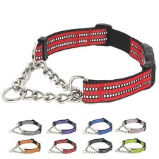 Martingale Collar for Dogs with Chain, Nylon Training Collars, Red, XS