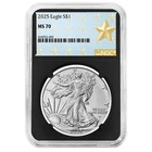 2025 $1 1-oz American Silver Eagle NGC MS70 West Point Star Label Retro Core