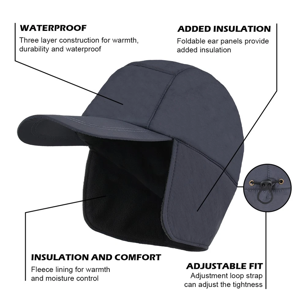 Gorra de béisbol impermeable de invierno con orejeras forrada de lana para clima frío Foto 3 de 4