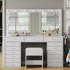 Makeup Vanity with Mirror, Vanity Desk with 15 Drawers, Vanity Charging Station