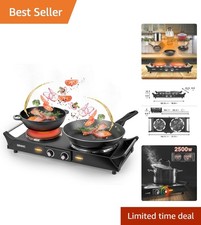 Black Steel Electric Hot Plate with 2 Cast Iron Rings - Perfect for Small Spaces
