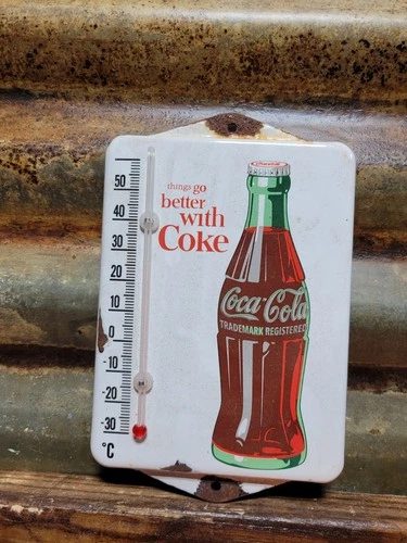 VINTAGE COCA-COLA PORCELAIN SIGN SODA OLD THERMOMETER COKE BEVERAGE FOOD DRINK