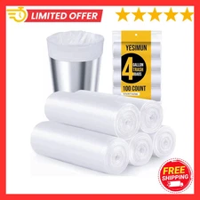 100 PC 4 Gallon Trash Bags Liner Kitchen Small Garbage Rubbish Bags 5 Roll White