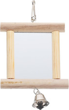 Large Hanging Bird Mirror Toy for Parrots and Parakeets with Natural Wooden Fram